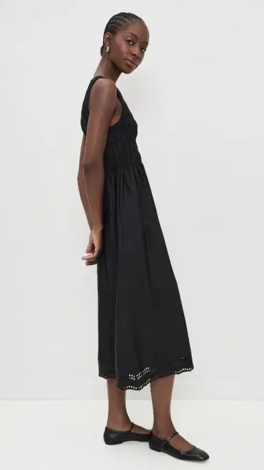Madewell The Embroidered Melody Smocked Midi Dress Jet Black | Thumbnail 4 Madewell The Embroidered Melody Smocked Midi Dress Jet Black | Thumbnail 4