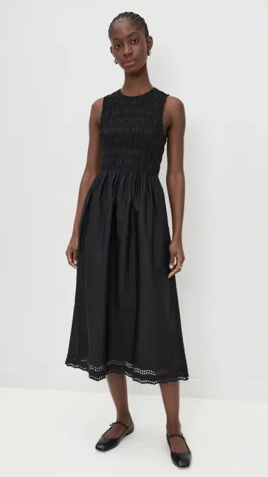 Madewell The Embroidered Melody Smocked Midi Dress Jet Black | Thumbnail 5 Madewell The Embroidered Melody Smocked Midi Dress Jet Black | Thumbnail 5