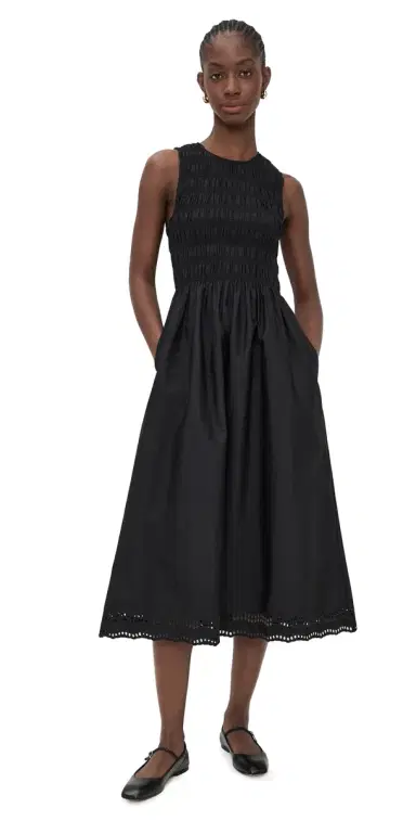 Madewell The Embroidered Melody Smocked Midi Dress Jet Black | Thumbnail 1 Madewell The Embroidered Melody Smocked Midi Dress Jet Black | Thumbnail 1