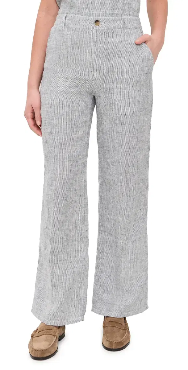 Zoe Relaxed Linen Pants Black White Mini Stripe Zoe Relaxed Linen Pants Black White Mini Stripe