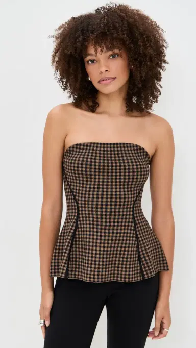 LE BOP Gingham Strapless Peplum Top Chocolate/Black | Thumbnail 2 LE BOP Gingham Strapless Peplum Top Chocolate/Black | Thumbnail 2