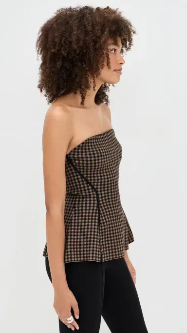LE BOP Gingham Strapless Peplum Top Chocolate/Black | Thumbnail 4 LE BOP Gingham Strapless Peplum Top Chocolate/Black | Thumbnail 4