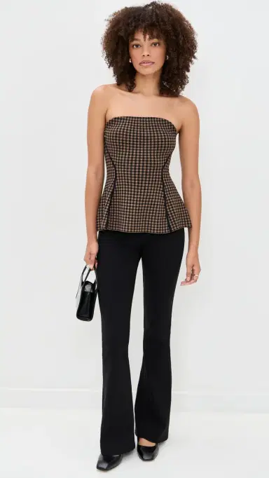 LE BOP Gingham Strapless Peplum Top Chocolate/Black | Thumbnail 5 LE BOP Gingham Strapless Peplum Top Chocolate/Black | Thumbnail 5