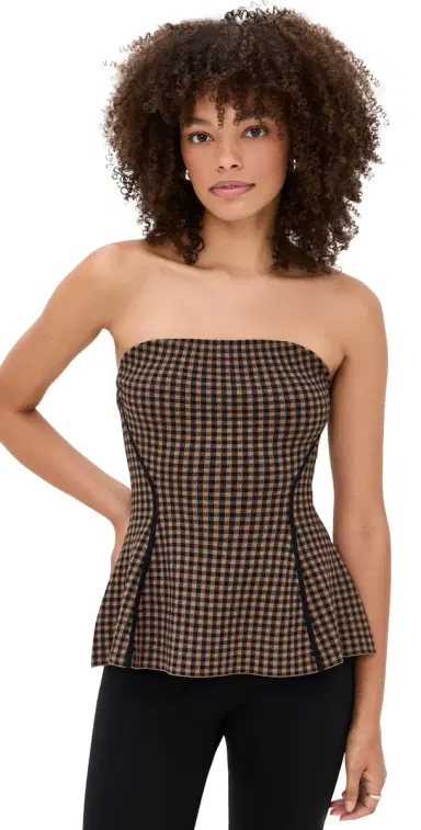 LE BOP Gingham Strapless Peplum Top Chocolate/Black | Thumbnail 1 LE BOP Gingham Strapless Peplum Top Chocolate/Black | Thumbnail 1