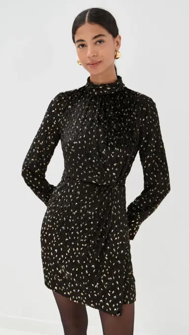 SIMKHAI Daphne Long Sleeve Draped Mock Neck Mini Dress Black multi | Thumbnail 2 SIMKHAI Daphne Long Sleeve Draped Mock Neck Mini Dress Black multi | Thumbnail 2