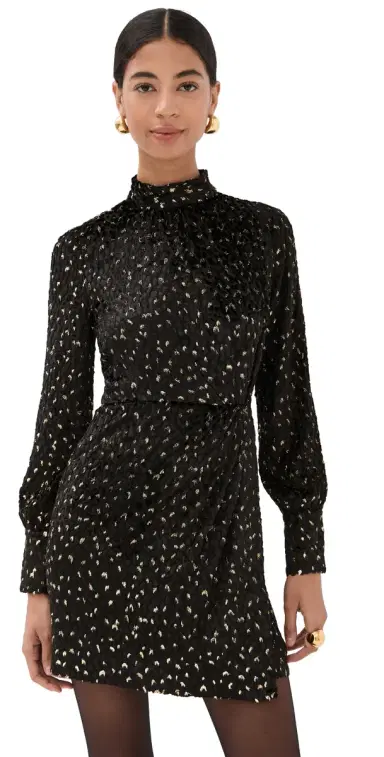 SIMKHAI Daphne Long Sleeve Draped Mock Neck Mini Dress Black multi | Thumbnail 1 SIMKHAI Daphne Long Sleeve Draped Mock Neck Mini Dress Black multi | Thumbnail 1