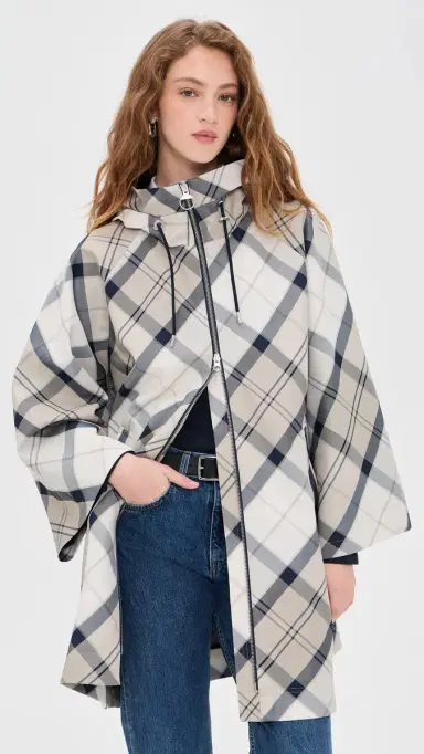 Barbour Kinsale Tartan Cape Coat Dress Navy Tartan | Thumbnail 2 Barbour Kinsale Tartan Cape Coat Dress Navy Tartan | Thumbnail 2