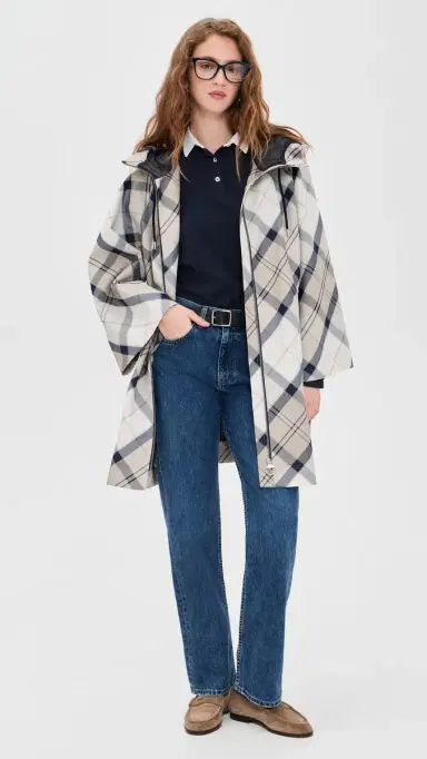 Barbour Kinsale Tartan Cape Coat Dress Navy Tartan | Thumbnail 5 Barbour Kinsale Tartan Cape Coat Dress Navy Tartan | Thumbnail 5