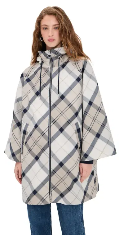 Barbour Kinsale Tartan Cape Coat Dress Navy Tartan | Thumbnail 1 Barbour Kinsale Tartan Cape Coat Dress Navy Tartan | Thumbnail 1