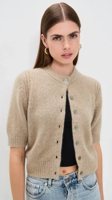 White & Warren Cashmere Elbow Sleeve Cardigan Taupe Heather | Thumbnail 2 White & Warren Cashmere Elbow Sleeve Cardigan Taupe Heather | Thumbnail 2