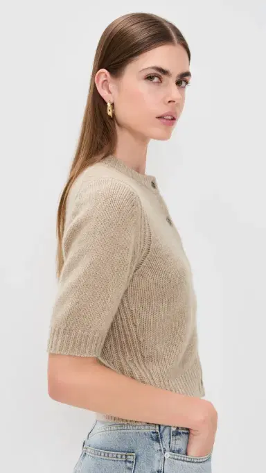White & Warren Cashmere Elbow Sleeve Cardigan Taupe Heather | Thumbnail 4 White & Warren Cashmere Elbow Sleeve Cardigan Taupe Heather | Thumbnail 4