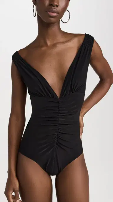 Norma Kamali Tara Shirred Front Mio One Piece Black | Thumbnail 2 Norma Kamali Tara Shirred Front Mio One Piece Black | Thumbnail 2