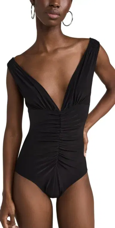 Norma Kamali Tara Shirred Front Mio One Piece Black | Thumbnail 1 Norma Kamali Tara Shirred Front Mio One Piece Black | Thumbnail 1