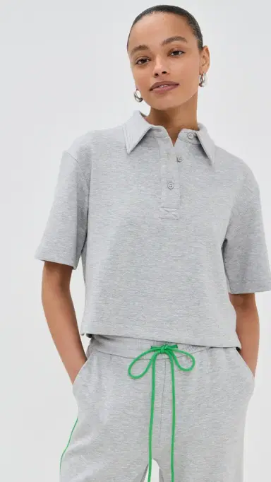 LE BOP Josephine Polo Top Heather Grey | Thumbnail 2 LE BOP Josephine Polo Top Heather Grey | Thumbnail 2