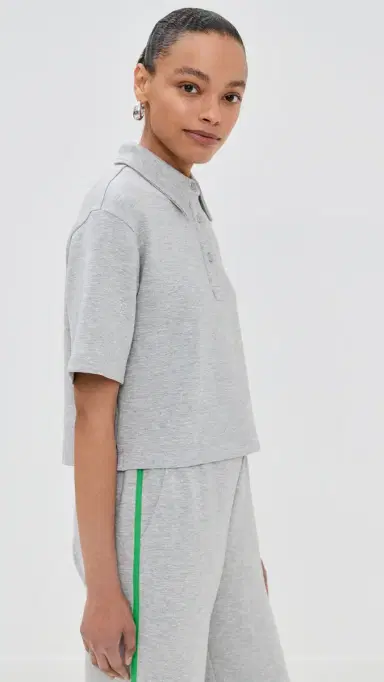 LE BOP Josephine Polo Top Heather Grey | Thumbnail 4 LE BOP Josephine Polo Top Heather Grey | Thumbnail 4