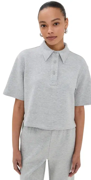 LE BOP Josephine Polo Top Heather Grey | Thumbnail 1 LE BOP Josephine Polo Top Heather Grey | Thumbnail 1