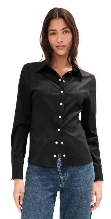 LE BOP Jolene Faux Suede Shirt Black | Thumbnail 1 LE BOP Jolene Faux Suede Shirt Black | Thumbnail 1