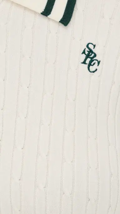 Sporty & Rich RC Mini Cable Long leeve Polo Ecru/Forest | Thumbnail 6 Sporty & Rich RC Mini Cable Long leeve Polo Ecru/Forest | Thumbnail 6