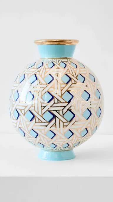 Jonathan Adler Basket Weave Round Vase Blue One Size | Thumbnail 3 Jonathan Adler Basket Weave Round Vase Blue One Size | Thumbnail 3
