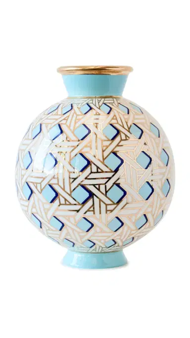 Jonathan Adler Basket Weave Round Vase Blue One Size | Thumbnail 5 Jonathan Adler Basket Weave Round Vase Blue One Size | Thumbnail 5