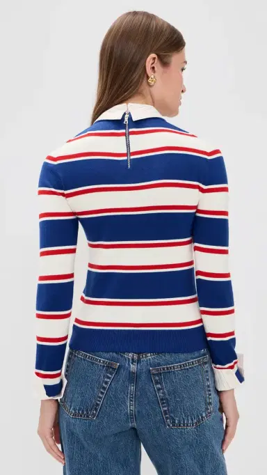 ALICE + OLIVIA Porla Collared Sweater Americana tripe | Thumbnail 3 ALICE + OLIVIA Porla Collared Sweater Americana tripe | Thumbnail 3