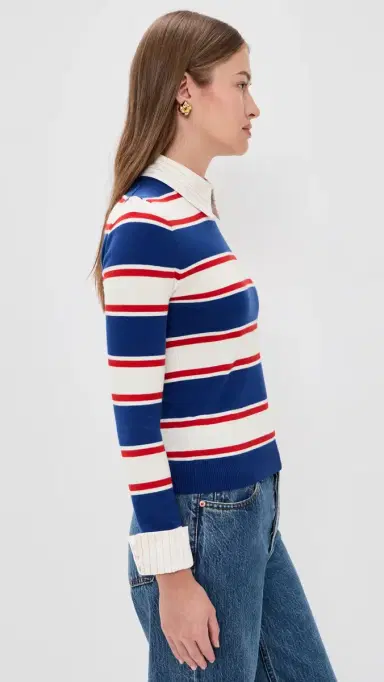 ALICE + OLIVIA Porla Collared Sweater Americana tripe | Thumbnail 4 ALICE + OLIVIA Porla Collared Sweater Americana tripe | Thumbnail 4