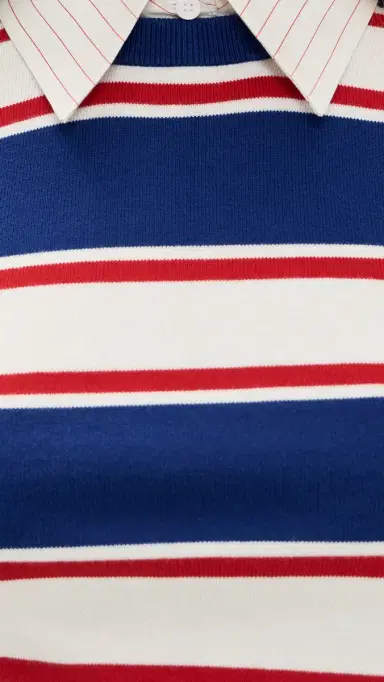 ALICE + OLIVIA Porla Collared Sweater Americana tripe | Thumbnail 6 ALICE + OLIVIA Porla Collared Sweater Americana tripe | Thumbnail 6