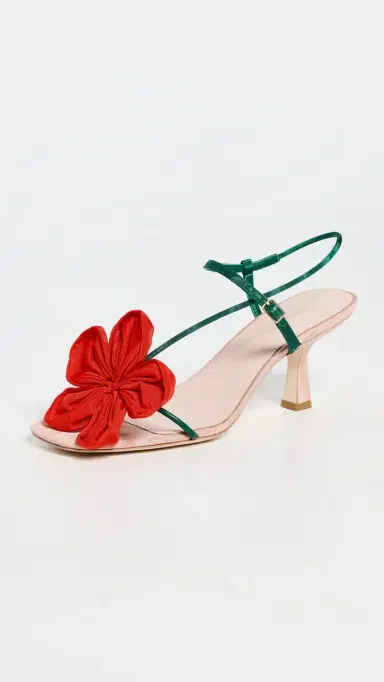 Loeffler Randall Frank Flower Applique Heeled Sandals Nude/Green/Red 6 | Thumbnail 2 Loeffler Randall Frank Flower Applique Heeled Sandals Nude/Green/Red 6 | Thumbnail 2