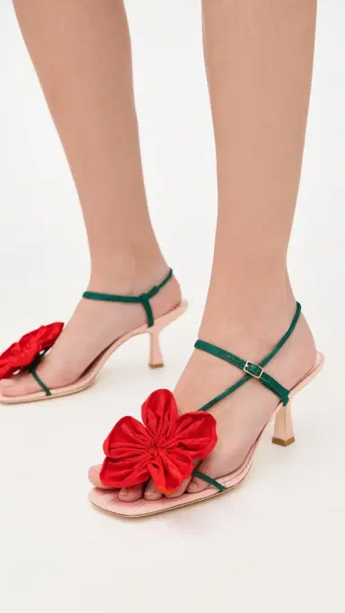 Loeffler Randall Frank Flower Applique Heeled Sandals Nude/Green/Red 6 | Thumbnail 3 Loeffler Randall Frank Flower Applique Heeled Sandals Nude/Green/Red 6 | Thumbnail 3