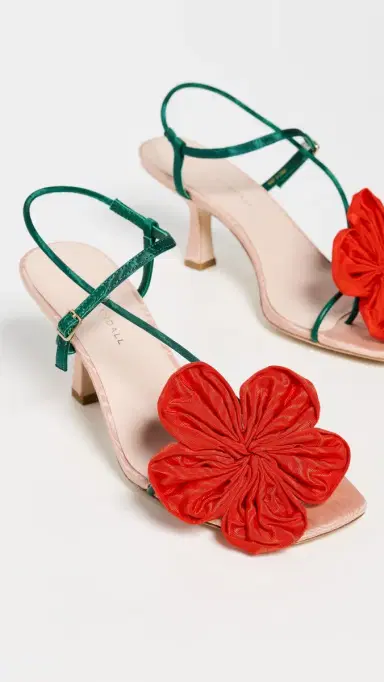 Loeffler Randall Frank Flower Applique Heeled Sandals Nude/Green/Red 6 | Thumbnail 5 Loeffler Randall Frank Flower Applique Heeled Sandals Nude/Green/Red 6 | Thumbnail 5