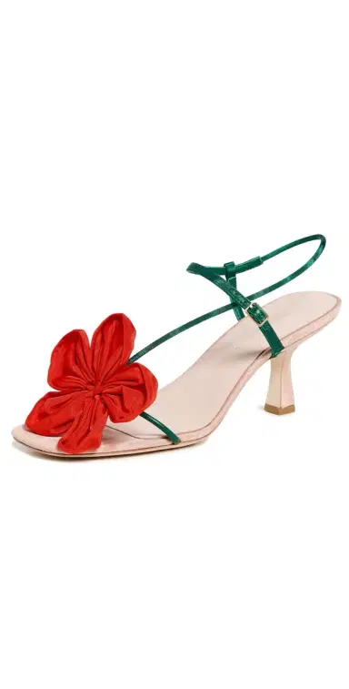 Loeffler Randall Frank Flower Applique Heeled Sandals Nude/Green/Red 6 | Thumbnail 1 Loeffler Randall Frank Flower Applique Heeled Sandals Nude/Green/Red 6 | Thumbnail 1