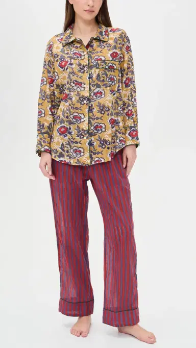 Folkloore Long Pajama Set Purple & Burgundy Flowers | Thumbnail 2 Folkloore Long Pajama Set Purple & Burgundy Flowers | Thumbnail 2