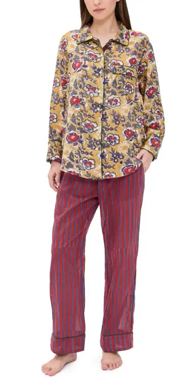 Folkloore Long Pajama Set Purple & Burgundy Flowers | Thumbnail 1 Folkloore Long Pajama Set Purple & Burgundy Flowers | Thumbnail 1