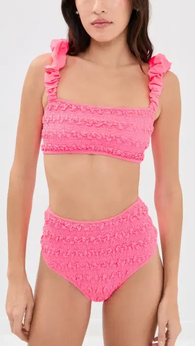 Sea Cybelle Smocked High Waisted Bikini Bottoms Pink | Thumbnail 5 Sea Cybelle Smocked High Waisted Bikini Bottoms Pink | Thumbnail 5