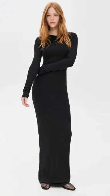 ÉTERNE Long Sleeve Crewneck Maxi Dress Black | Thumbnail 2 ÉTERNE Long Sleeve Crewneck Maxi Dress Black | Thumbnail 2
