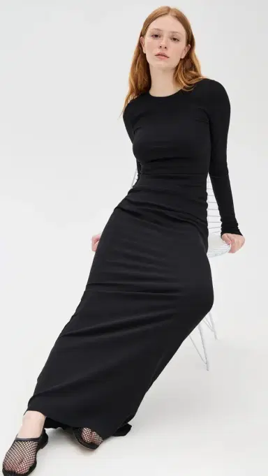 ÉTERNE Long Sleeve Crewneck Maxi Dress Black | Thumbnail 5 ÉTERNE Long Sleeve Crewneck Maxi Dress Black | Thumbnail 5