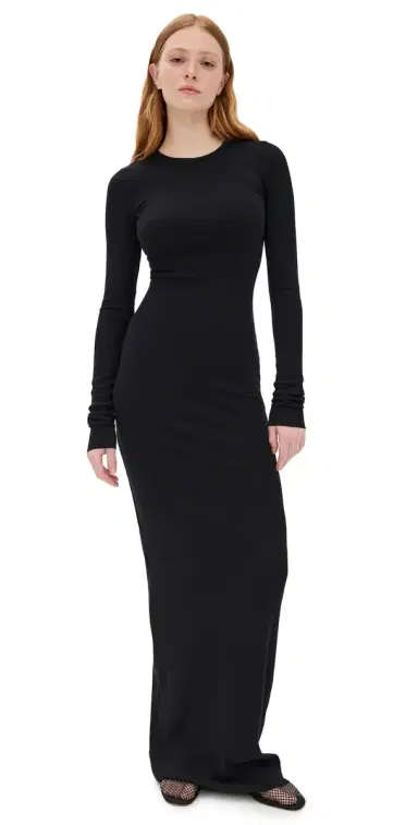 ÉTERNE Long Sleeve Crewneck Maxi Dress Black | Thumbnail 1 ÉTERNE Long Sleeve Crewneck Maxi Dress Black | Thumbnail 1