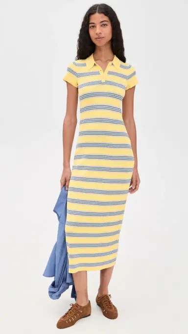 Rowing Blazers Women's Striped Polo Maxi Dress Yellow Stripe | Thumbnail 2 Rowing Blazers Women's Striped Polo Maxi Dress Yellow Stripe | Thumbnail 2