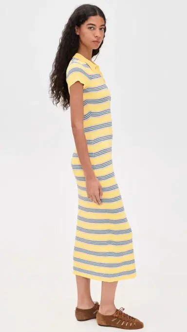 Rowing Blazers Women's Striped Polo Maxi Dress Yellow Stripe | Thumbnail 4 Rowing Blazers Women's Striped Polo Maxi Dress Yellow Stripe | Thumbnail 4