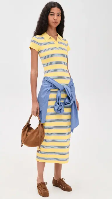 Rowing Blazers Women's Striped Polo Maxi Dress Yellow Stripe | Thumbnail 5 Rowing Blazers Women's Striped Polo Maxi Dress Yellow Stripe | Thumbnail 5