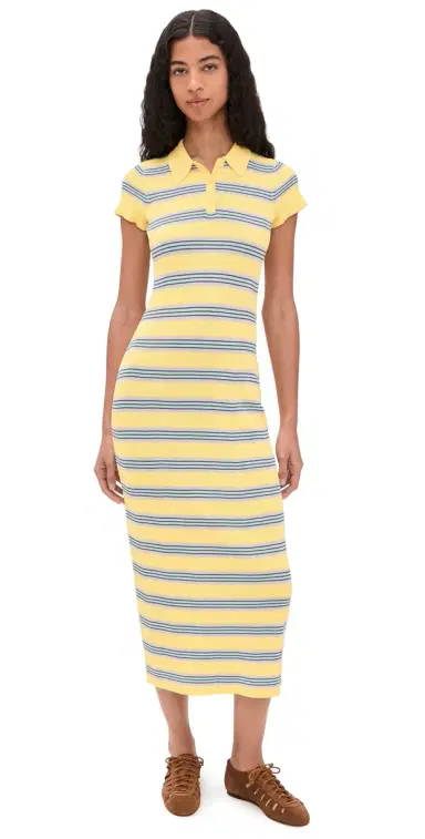 Rowing Blazers Women's Striped Polo Maxi Dress Yellow Stripe | Thumbnail 1 Rowing Blazers Women's Striped Polo Maxi Dress Yellow Stripe | Thumbnail 1