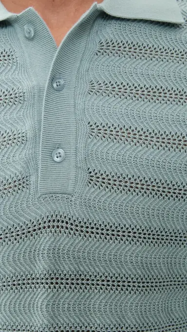 Frescobol Carioca Vidal Cotton Jacquard Wave Short Sleeve Buttoned Polo Coastal Blue | Thumbnail 6 Frescobol Carioca Vidal Cotton Jacquard Wave Short Sleeve Buttoned Polo Coastal Blue | Thumbnail 6