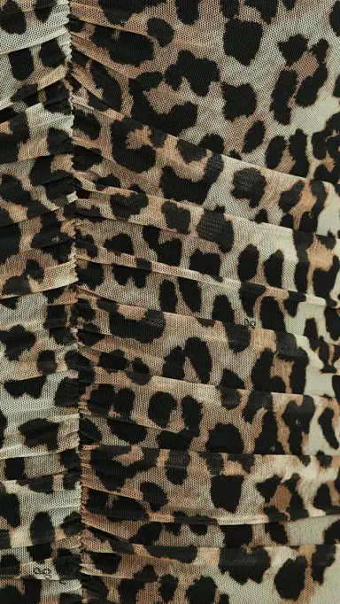 GANNI Printed Mesh Long Ruched Dress Big Leopard Almond Milk | Thumbnail 6 GANNI Printed Mesh Long Ruched Dress Big Leopard Almond Milk | Thumbnail 6