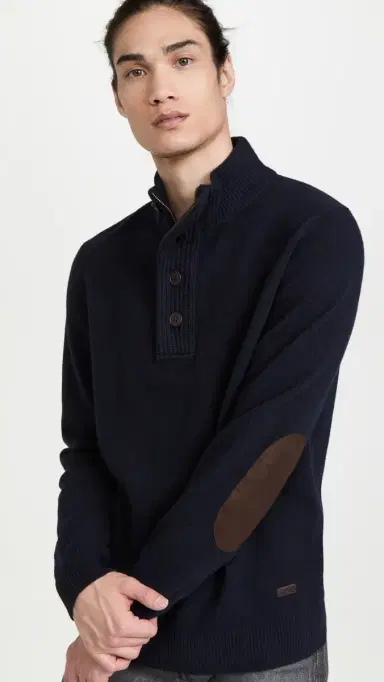 Barbour Elbow Patch Button Sweater Navy | Thumbnail 2 Barbour Elbow Patch Button Sweater Navy | Thumbnail 2