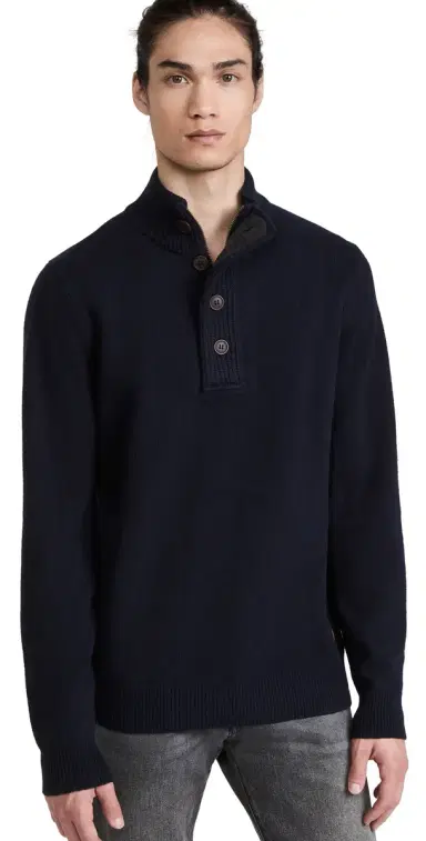Barbour Elbow Patch Button Sweater Navy | Thumbnail 1 Barbour Elbow Patch Button Sweater Navy | Thumbnail 1