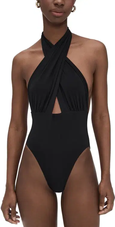 Norma Kamali Cross Halter Mio One Piece Black | Thumbnail 1 Norma Kamali Cross Halter Mio One Piece Black | Thumbnail 1