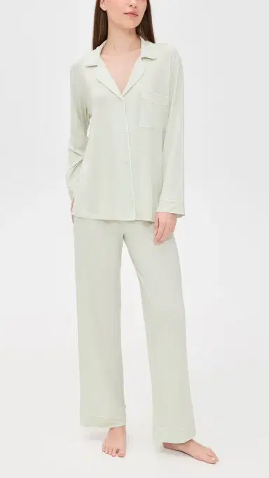 Eberjey Gisele Long Pajama Set Sea Foam/Ivory M | Thumbnail 2 Eberjey Gisele Long Pajama Set Sea Foam/Ivory M | Thumbnail 2