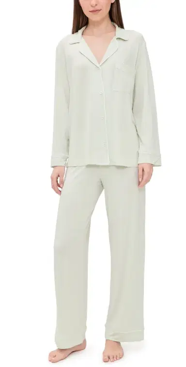 Eberjey Gisele Long Pajama Set Sea Foam/Ivory M | Thumbnail 1 Eberjey Gisele Long Pajama Set Sea Foam/Ivory M | Thumbnail 1