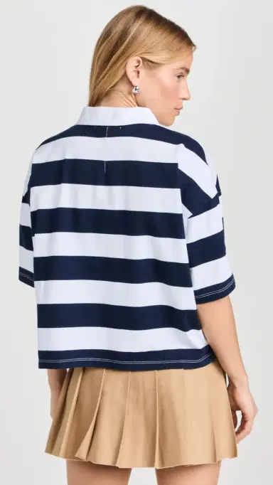 Stateside Navy Rugby Stripe Short Sleeve Boxy Polo White | Thumbnail 3 Stateside Navy Rugby Stripe Short Sleeve Boxy Polo White | Thumbnail 3
