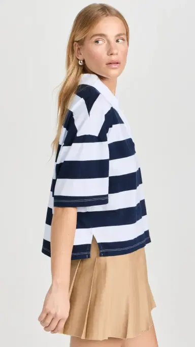 Stateside Navy Rugby Stripe Short Sleeve Boxy Polo White | Thumbnail 4 Stateside Navy Rugby Stripe Short Sleeve Boxy Polo White | Thumbnail 4